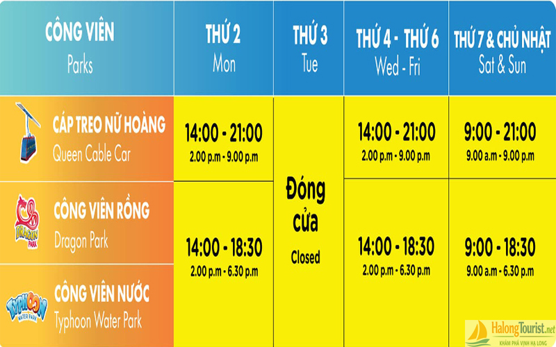 Thời gian hoạt động Cáp treo nữ Hoàng Hạ Long