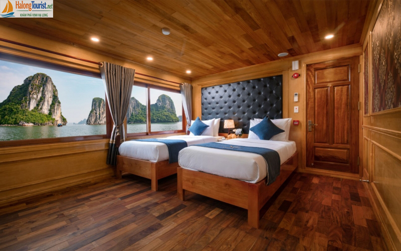 Cabin ngủ tiện nghi trên tàu gỗ Vịnh Lan Hạ