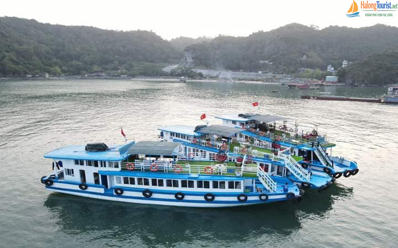 Tàu gỗ du lịch neo đậu giữa Vịnh Lan Hạ