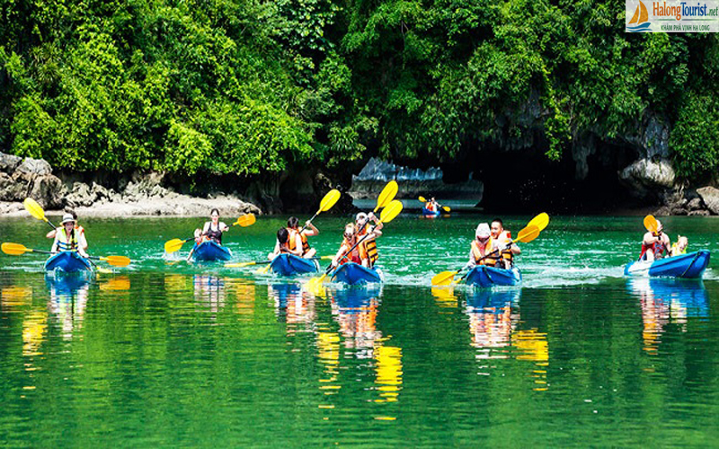 khách du lịch chèo kayak
