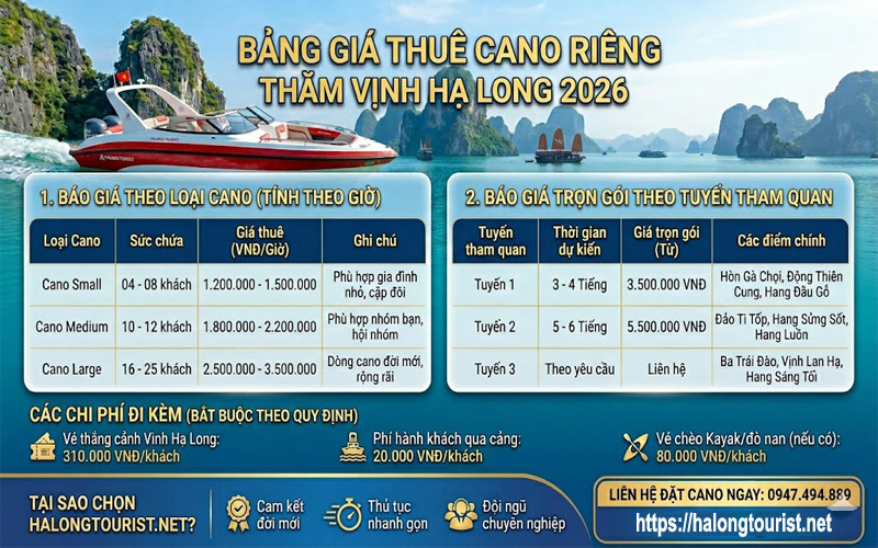 Giá thuê cano Vịnh Hạ Long mới nhất