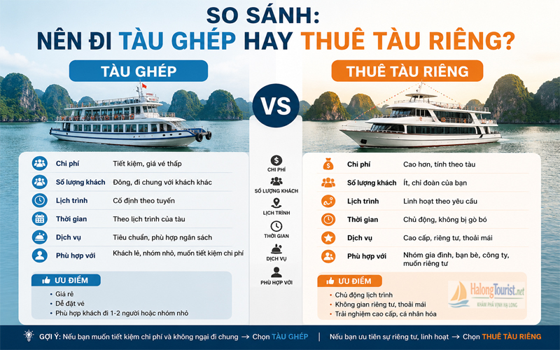 So sánh nên đi tàu ghép hay thuê tàu riêng
